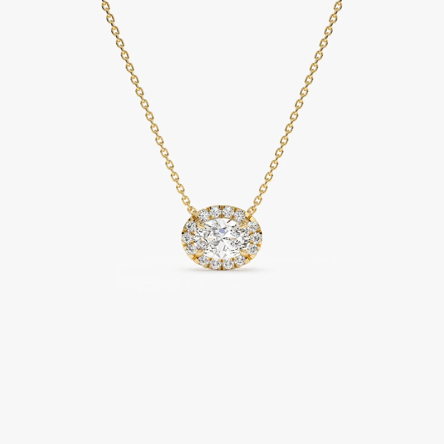 0.90 ctw 14K Halo Setting Oval Cut Lab Grown Diamond Necklace - Amy