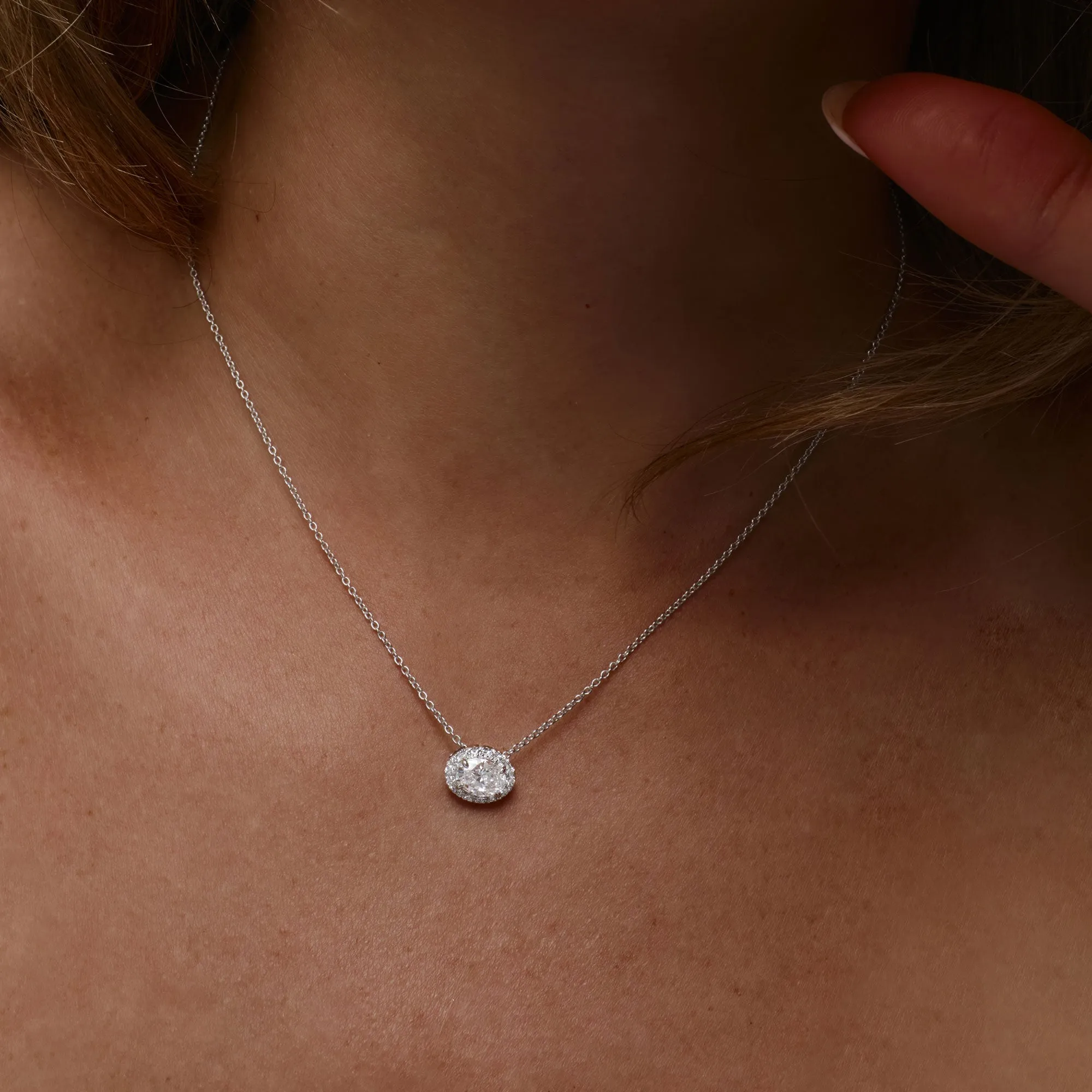 0.90 ctw 14K Halo Setting Oval Cut Lab Grown Diamond Necklace - Amy