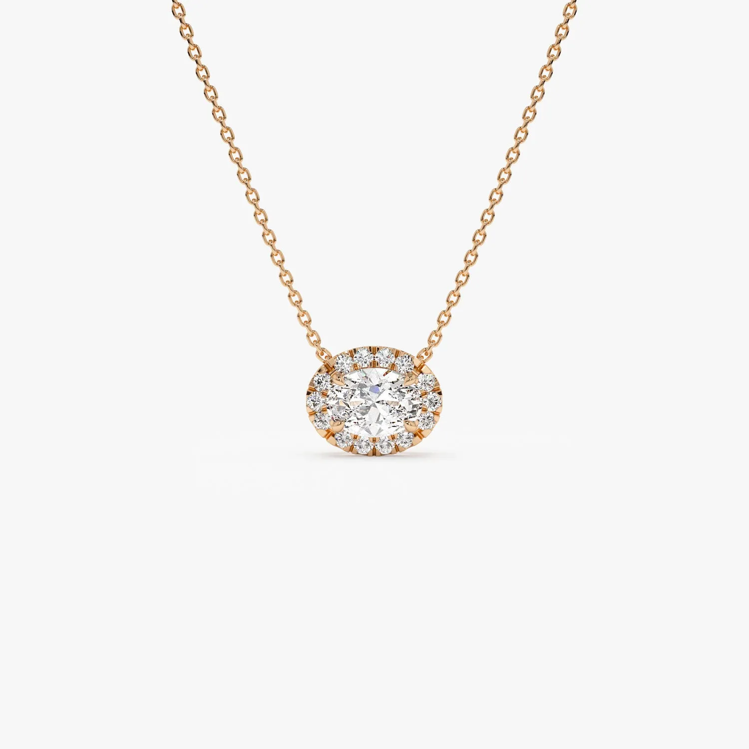 0.90 ctw 14K Halo Setting Oval Cut Lab Grown Diamond Necklace - Amy