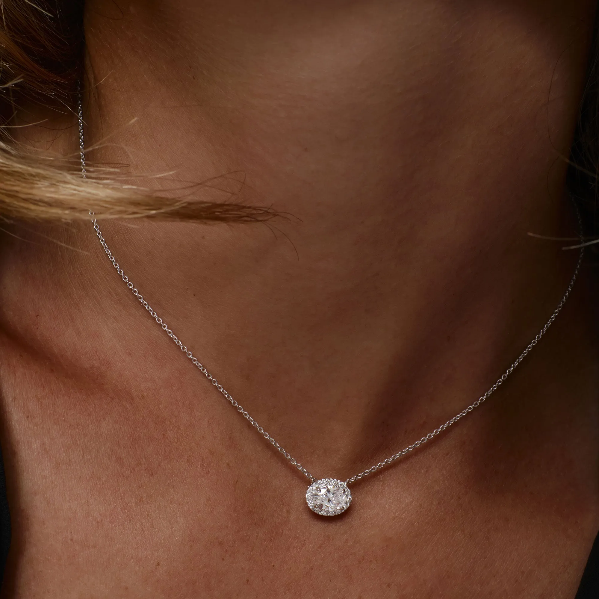 0.90 ctw 14K Halo Setting Oval Cut Lab Grown Diamond Necklace - Amy