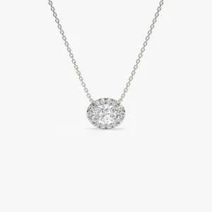 0.90 ctw 14K Halo Setting Oval Cut Lab Grown Diamond Necklace - Amy