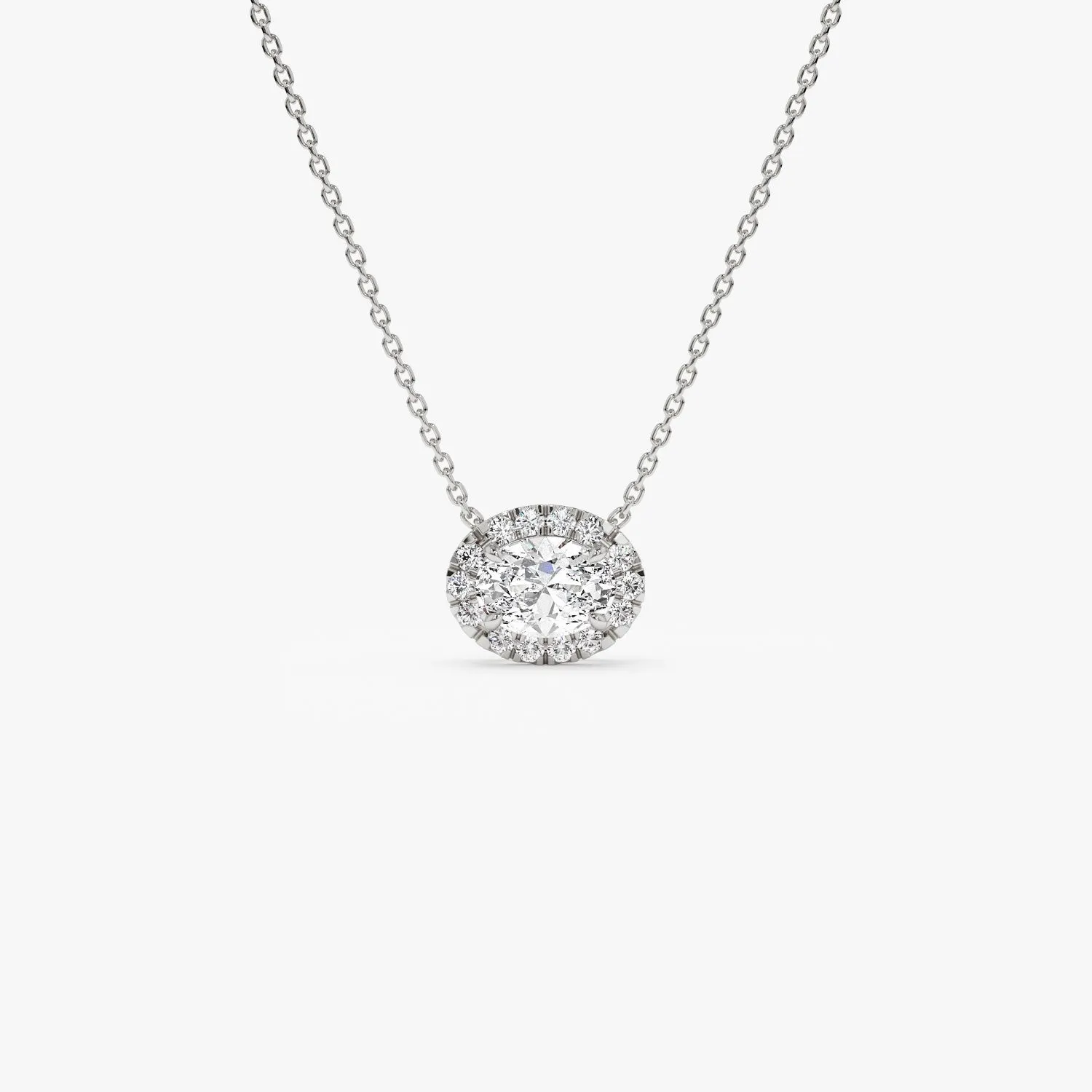 0.90 ctw 14K Halo Setting Oval Cut Lab Grown Diamond Necklace - Amy