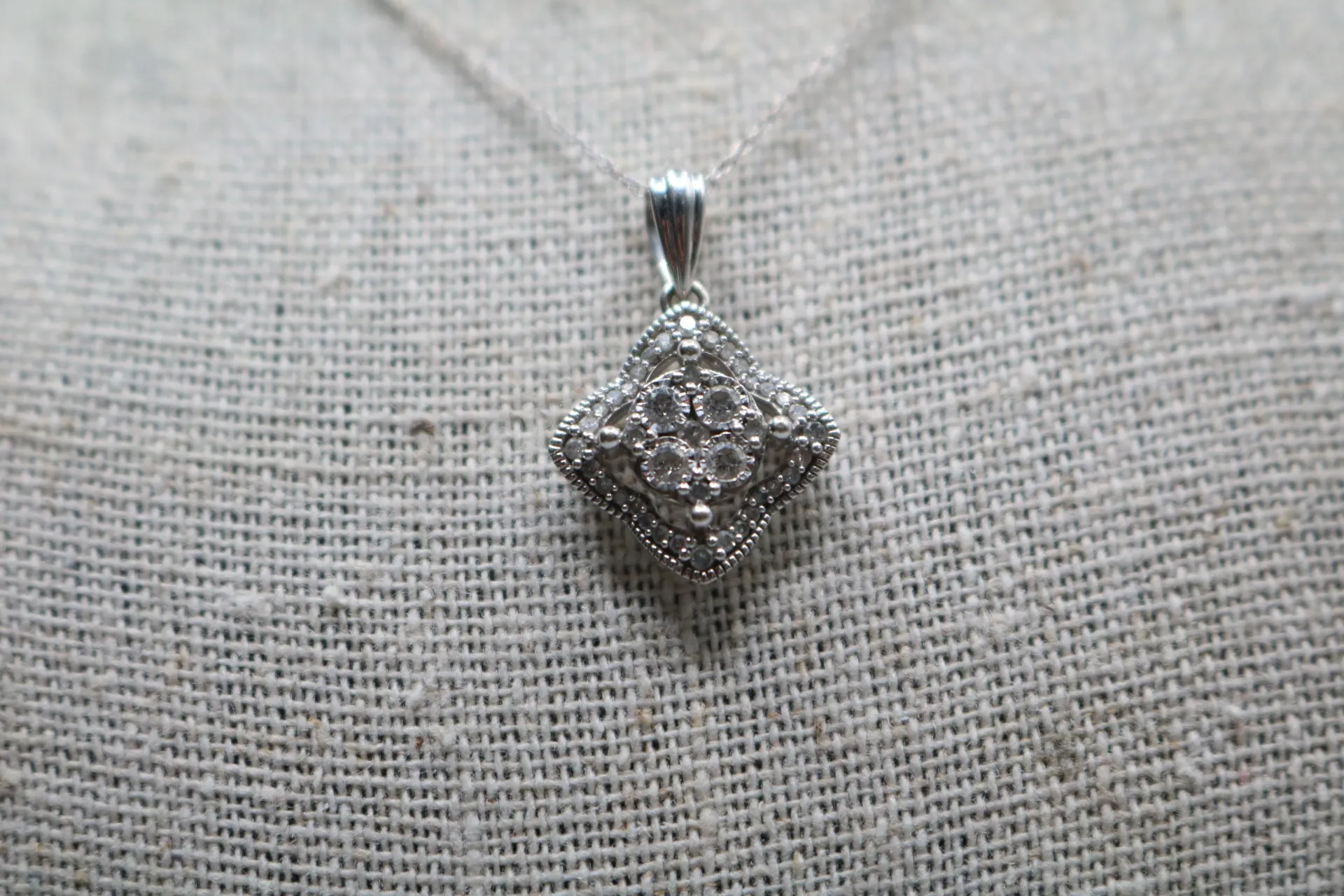 10K White Gold Twisted Chain Necklace w/ Floral Diamond Charm (0.56CTW)