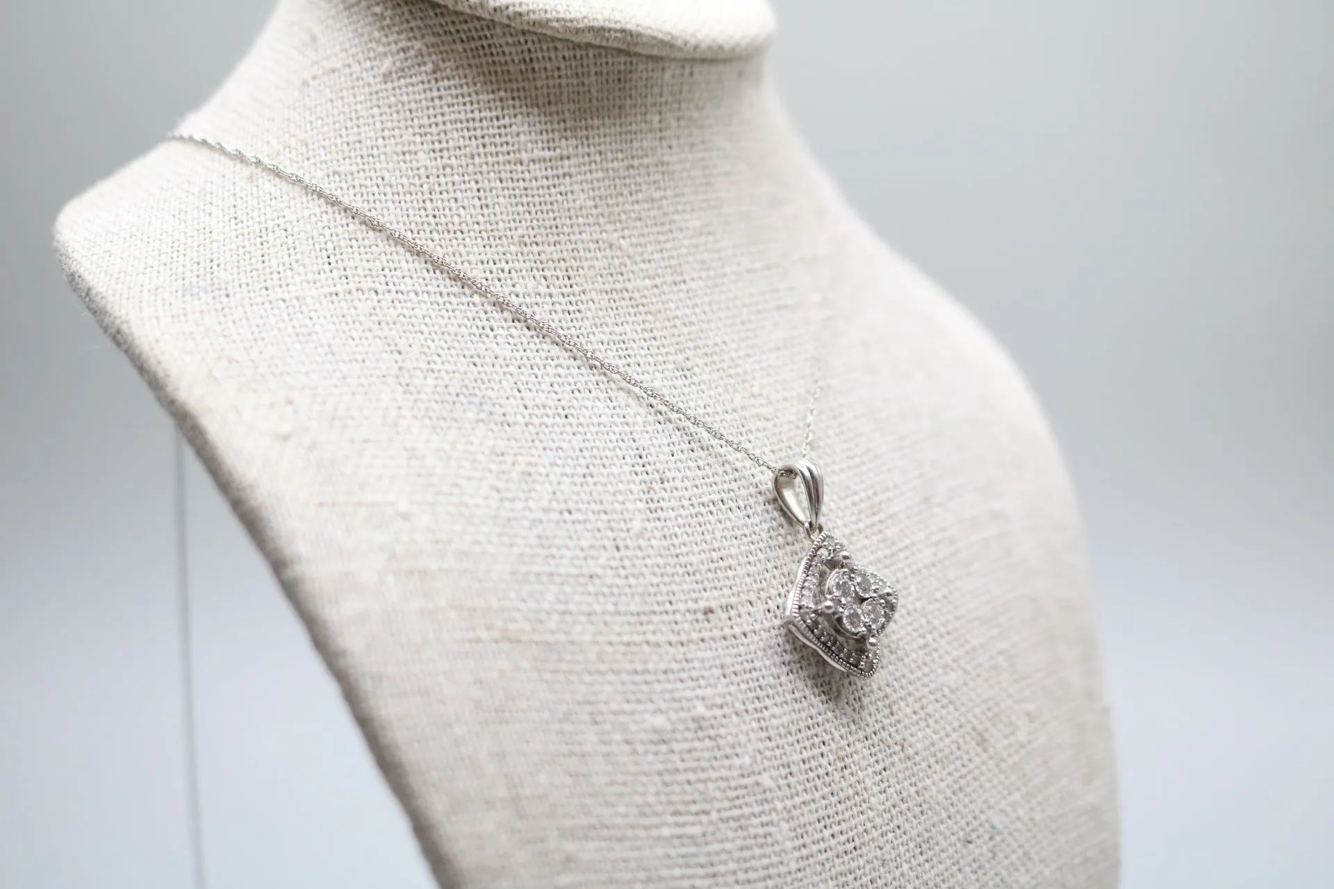 10K White Gold Twisted Chain Necklace w/ Floral Diamond Charm (0.56CTW)