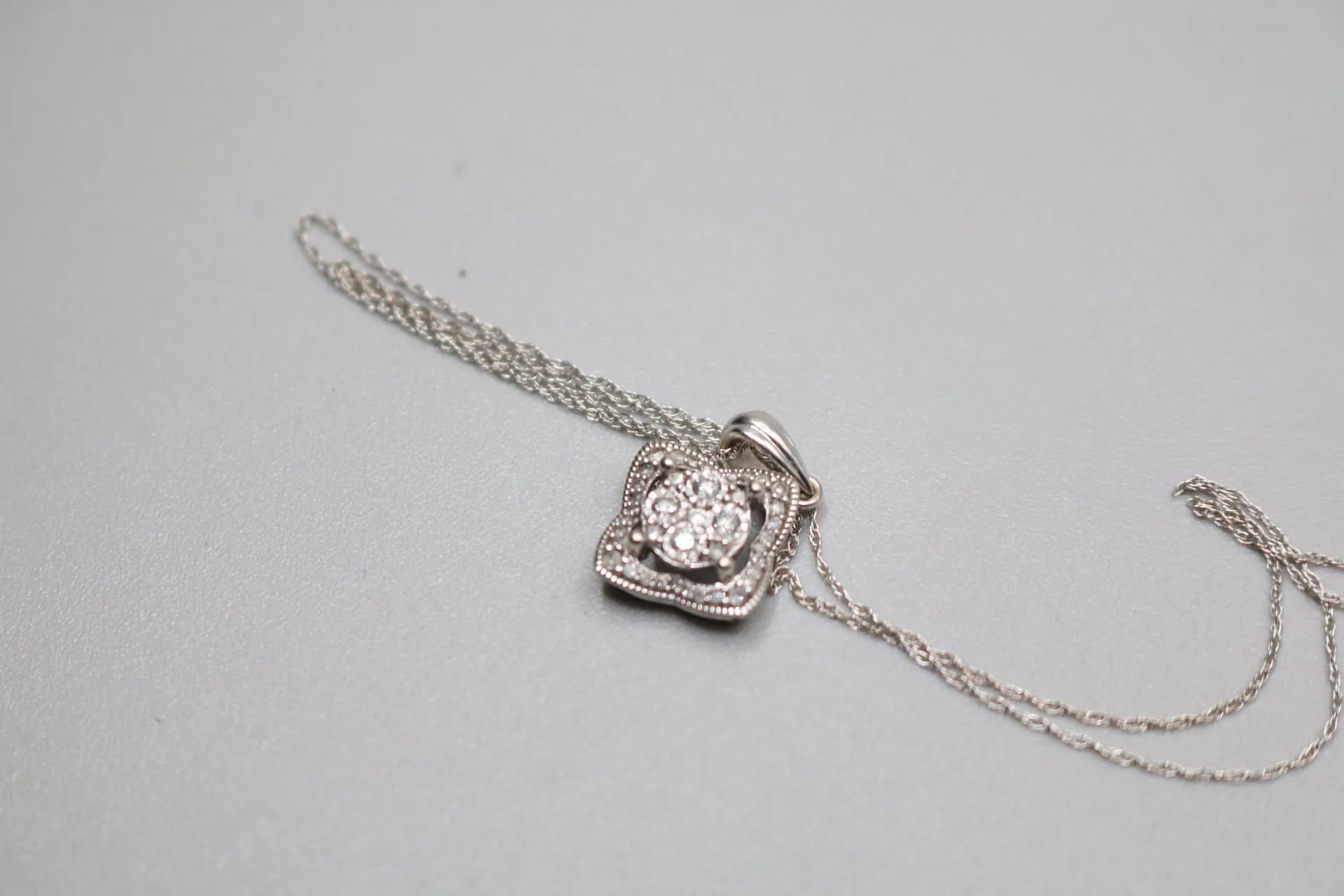 10K White Gold Twisted Chain Necklace w/ Floral Diamond Charm (0.56CTW)