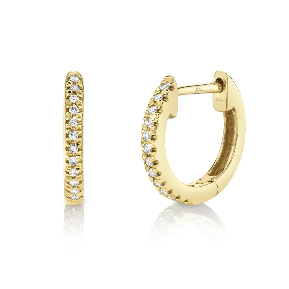 14k Gold 0.07 Ct Diamond Huggie Earring, Available in White, Rose and Yellow Gold