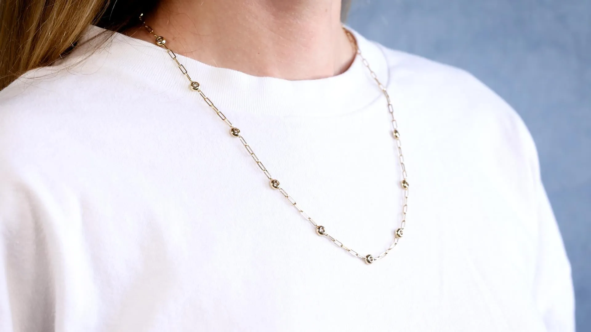 14k Yellow Gold Diamonds By The Yard Paperclip Necklace