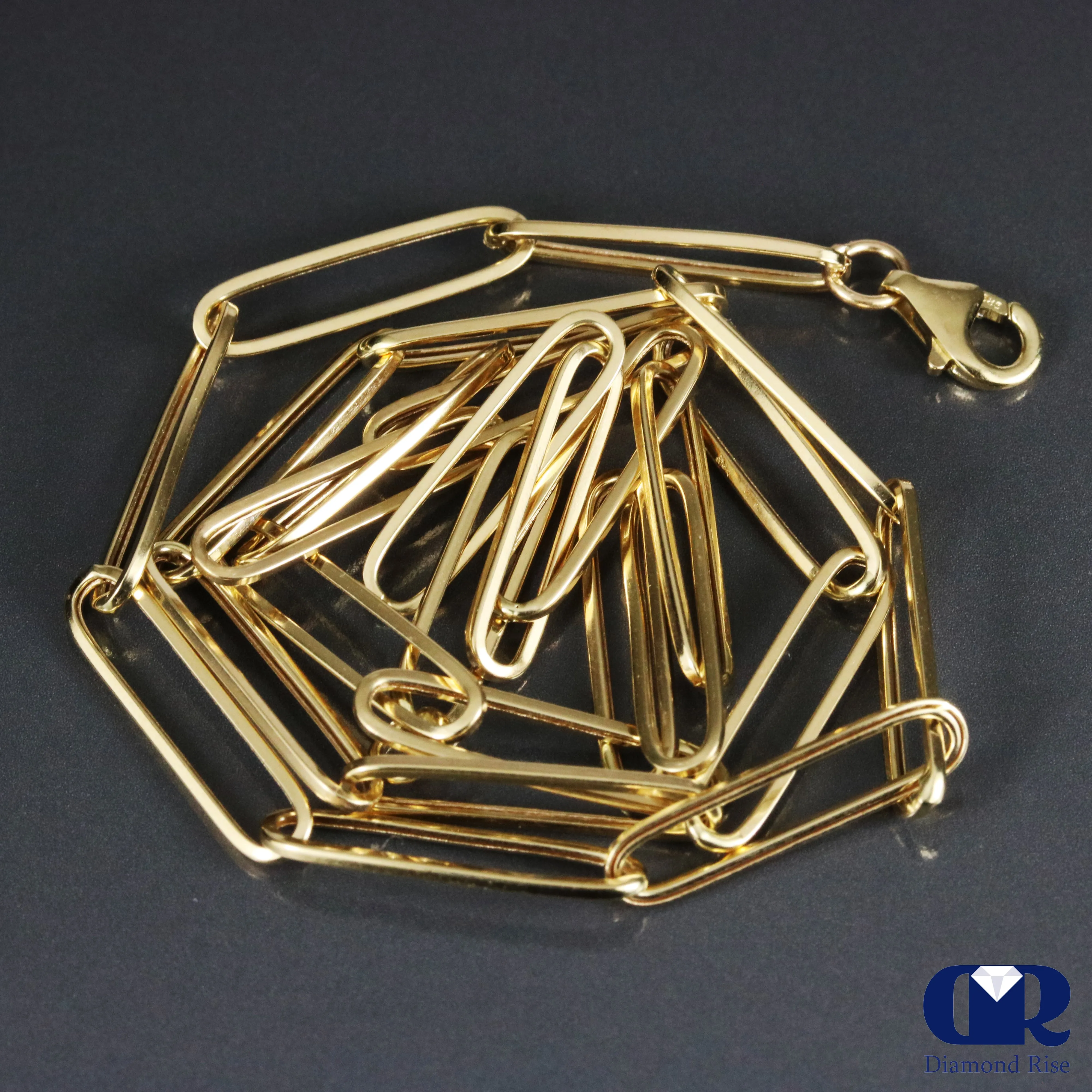 14K Yellow Gold Paper Clip Chain Necklace 16" Hollow Inside