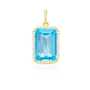 18KT Yellow Gold Diamond Blue Topaz Luxe Jolly Charm Pendant with Diamond Clip on Bail