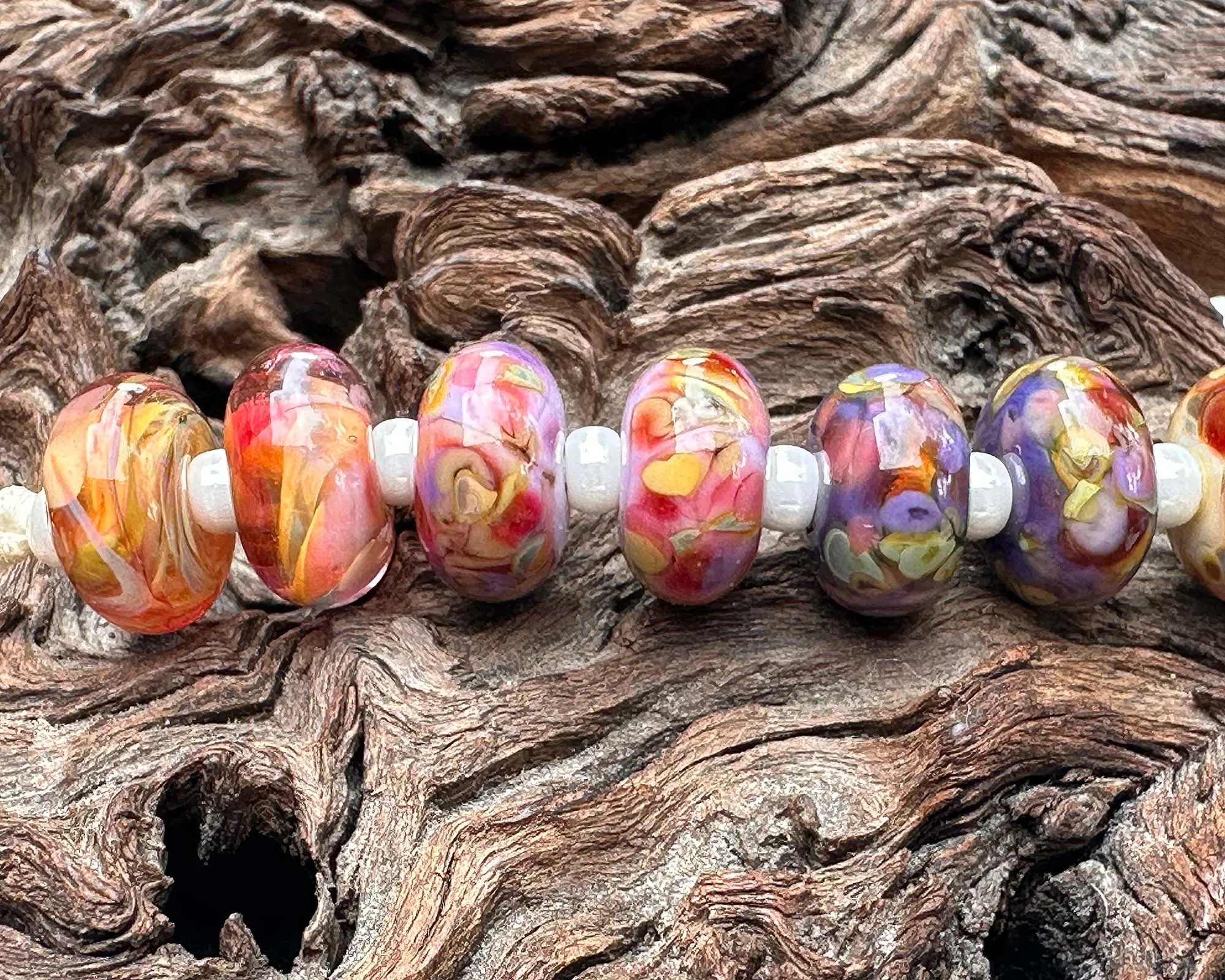 28 Picasso Rose Mosaic Pairs Lampwork Beads Set SRA