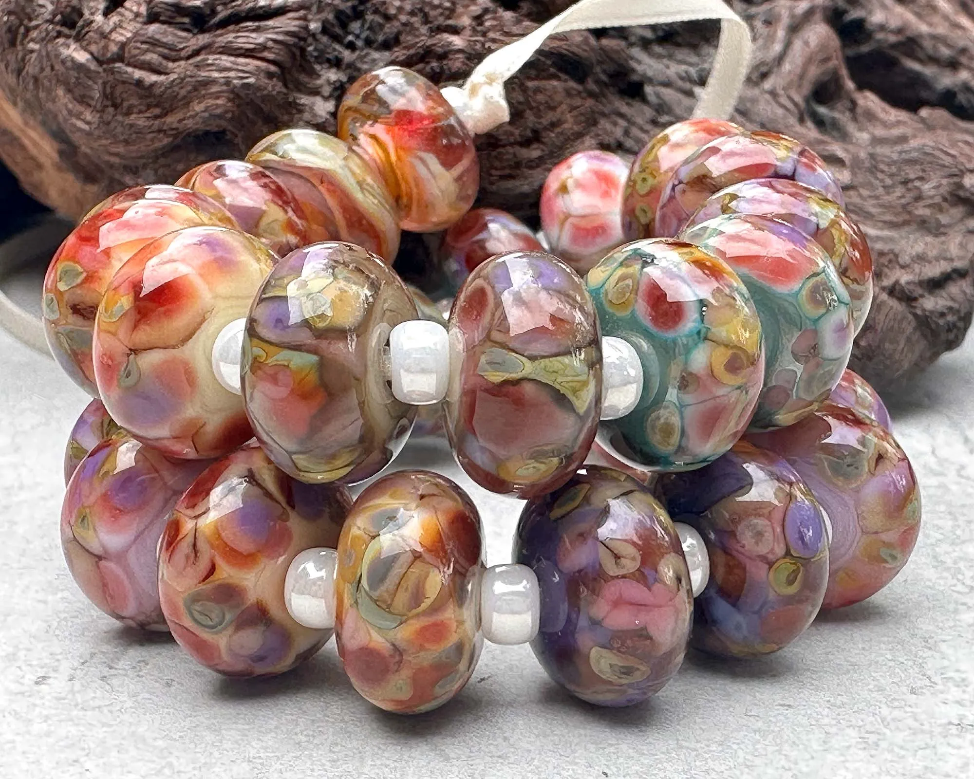 28 Picasso Rose Mosaic Pairs Lampwork Beads Set SRA
