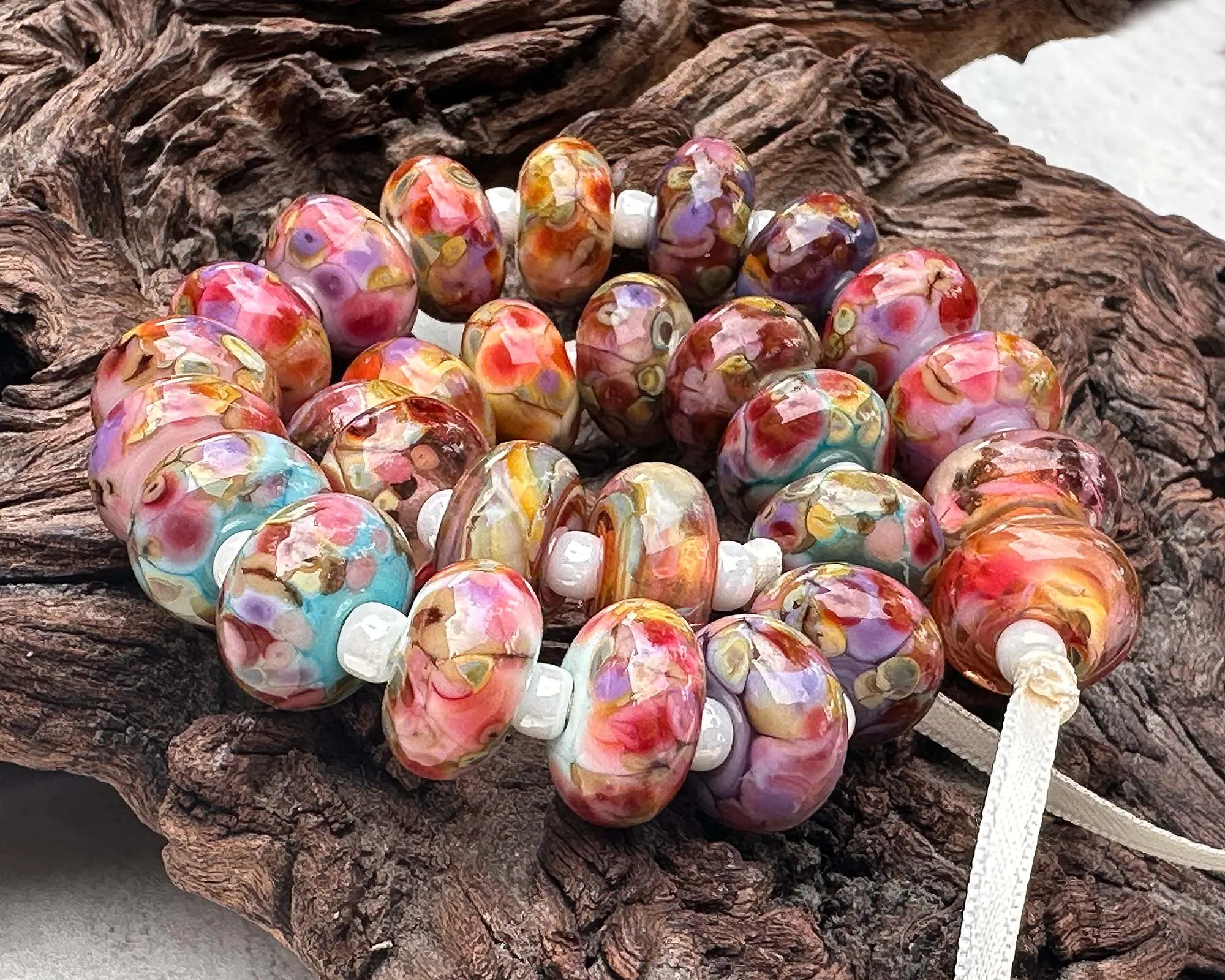 28 Picasso Rose Mosaic Pairs Lampwork Beads Set SRA