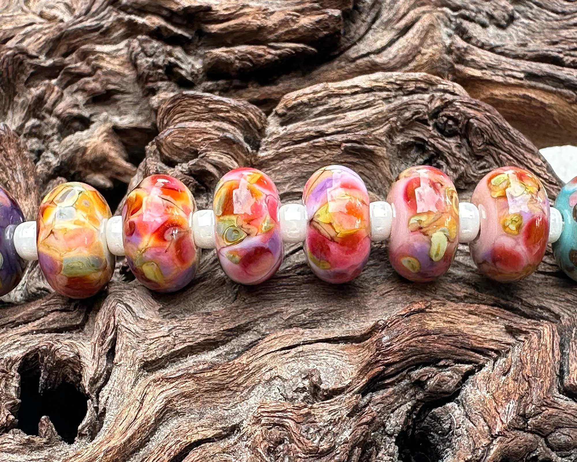 28 Picasso Rose Mosaic Pairs Lampwork Beads Set SRA