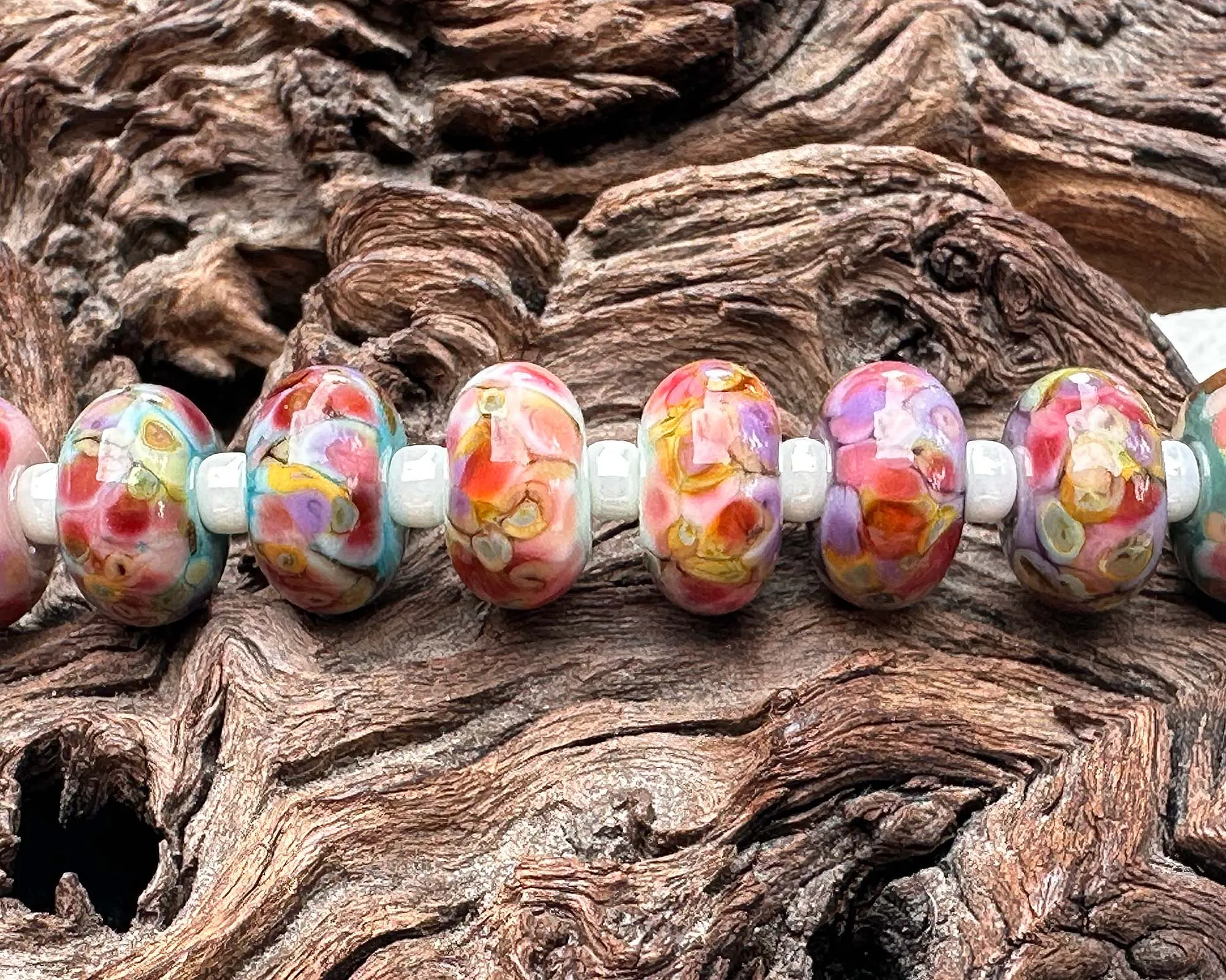 28 Picasso Rose Mosaic Pairs Lampwork Beads Set SRA
