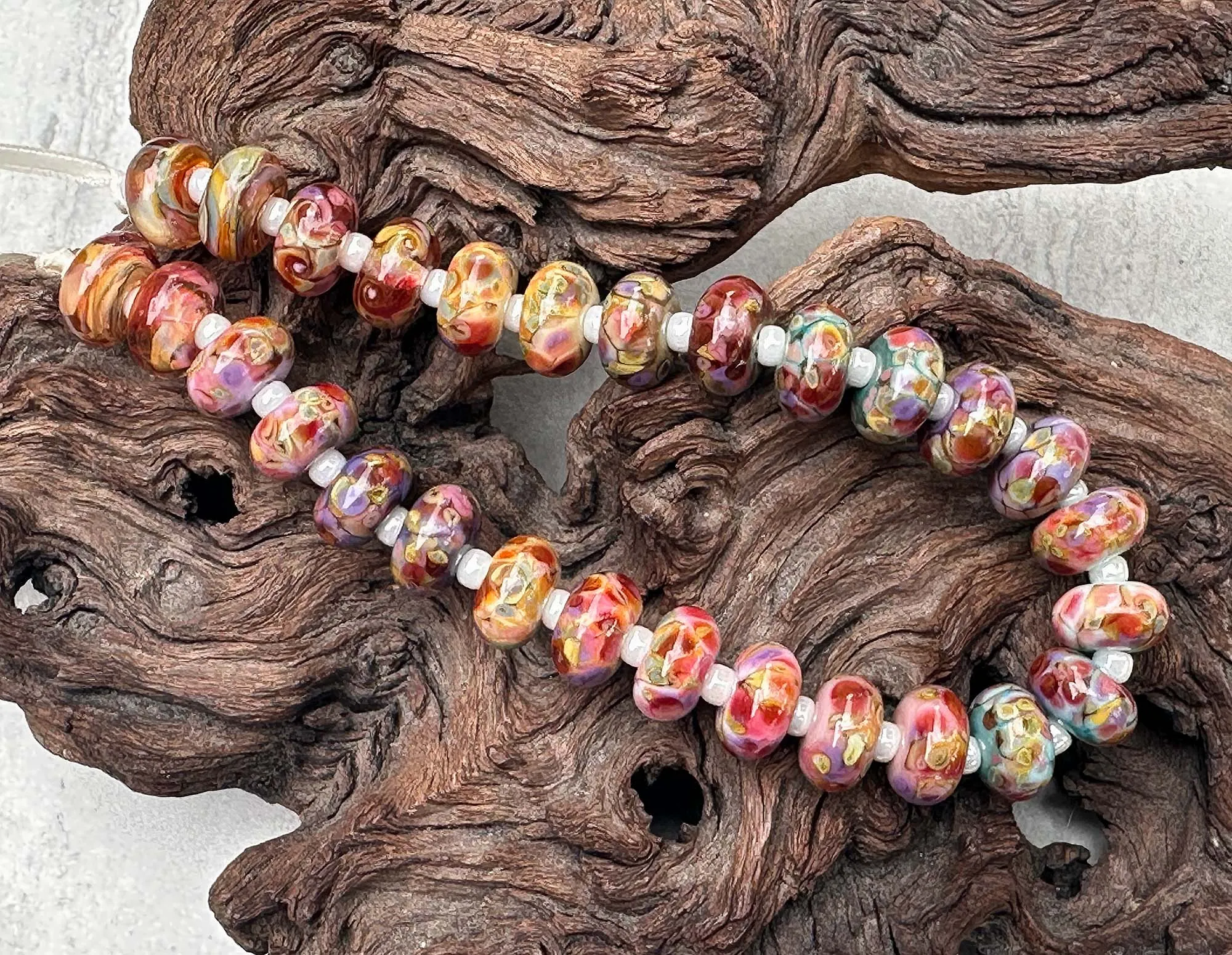 28 Picasso Rose Mosaic Pairs Lampwork Beads Set SRA