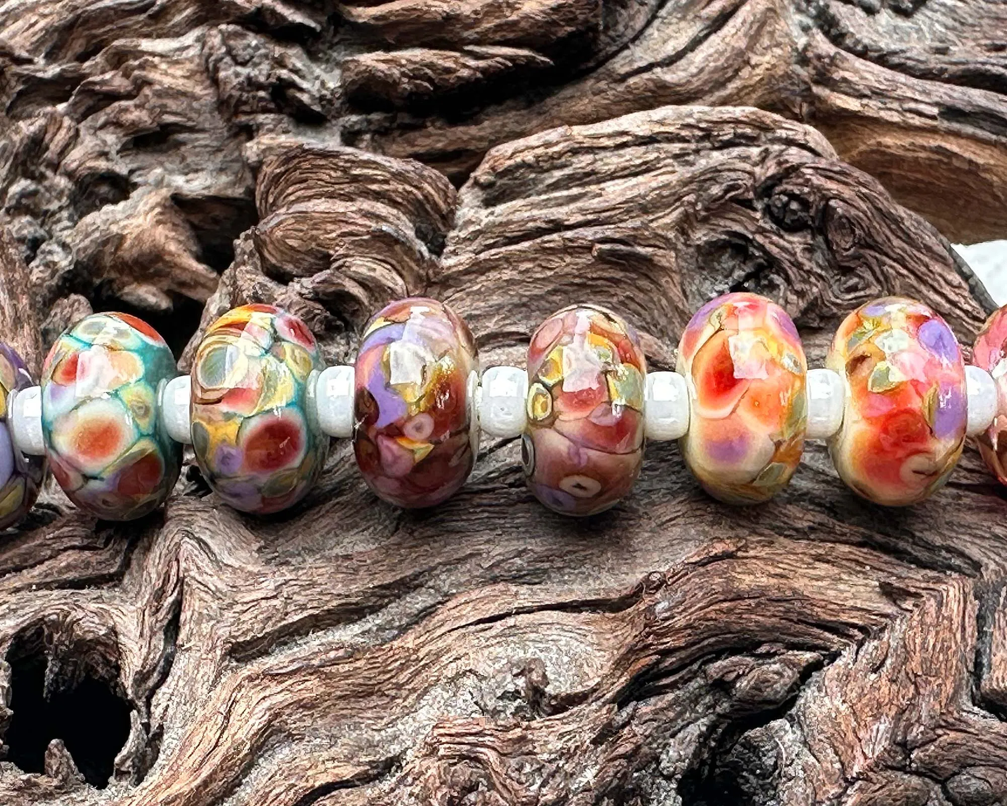 28 Picasso Rose Mosaic Pairs Lampwork Beads Set SRA