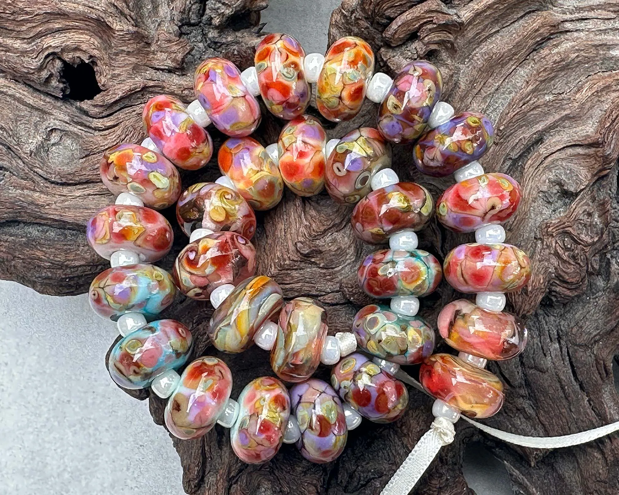 28 Picasso Rose Mosaic Pairs Lampwork Beads Set SRA