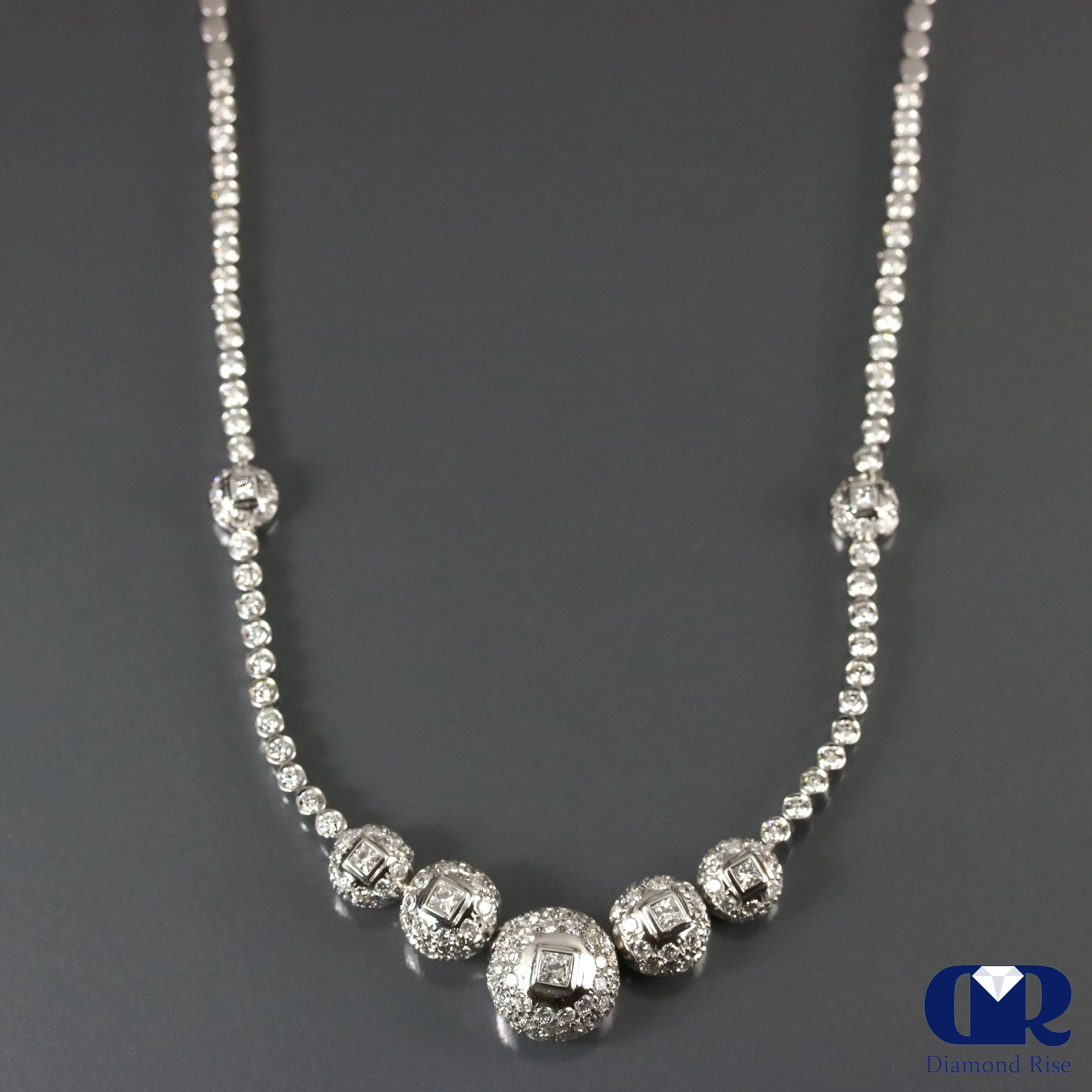 4.04 Ct Diamond Necklace In 18K White Gold 17" Chain