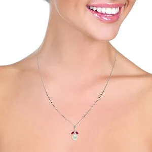 4.5 Carat 14K Solid White Gold Necklace Natural Pearl Ruby