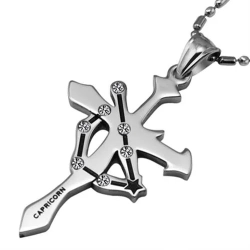 7SEAS Fashion 12 Zodiac Signs Constellations Pendants Necklace Stainless Steel Austrian Crystal Jewelry For Women and Man,JM435
