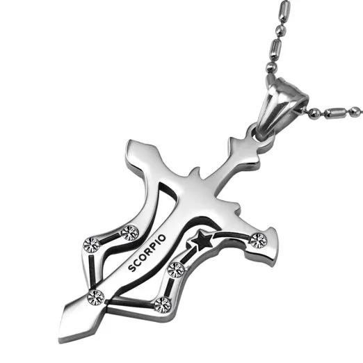 7SEAS Fashion 12 Zodiac Signs Constellations Pendants Necklace Stainless Steel Austrian Crystal Jewelry For Women and Man,JM435