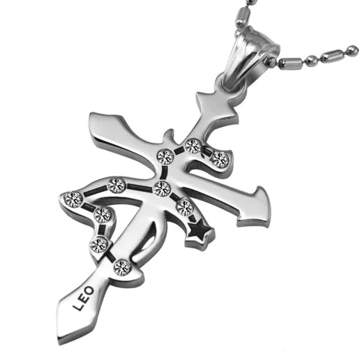 7SEAS Fashion 12 Zodiac Signs Constellations Pendants Necklace Stainless Steel Austrian Crystal Jewelry For Women and Man,JM435