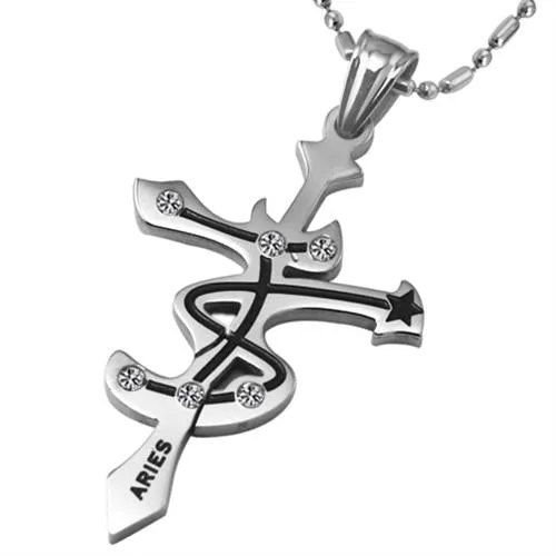 7SEAS Fashion 12 Zodiac Signs Constellations Pendants Necklace Stainless Steel Austrian Crystal Jewelry For Women and Man,JM435