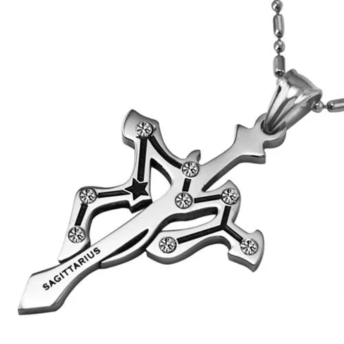 7SEAS Fashion 12 Zodiac Signs Constellations Pendants Necklace Stainless Steel Austrian Crystal Jewelry For Women and Man,JM435