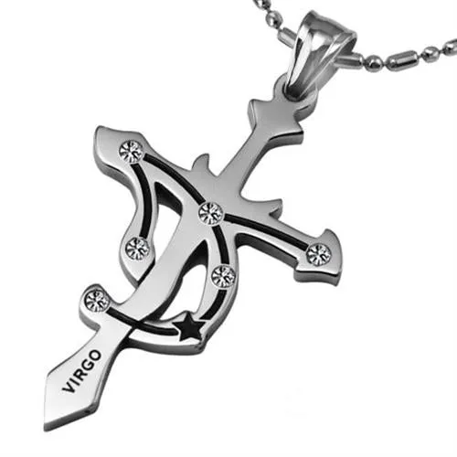 7SEAS Fashion 12 Zodiac Signs Constellations Pendants Necklace Stainless Steel Austrian Crystal Jewelry For Women and Man,JM435
