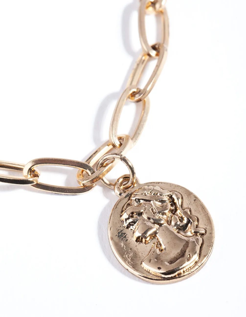 Antique Gold Oval Link Coin Necklace
