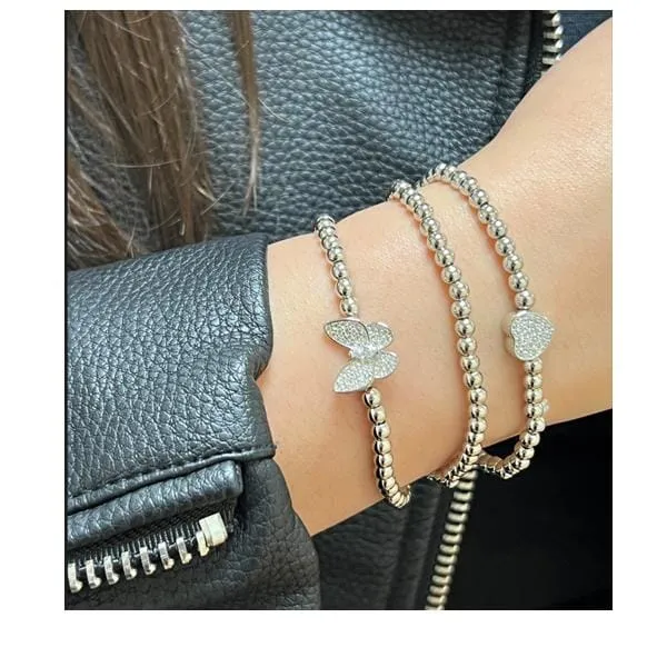 Beaded Bracelet With Pave Butterfly: Silver Plated (BS45BFLY)