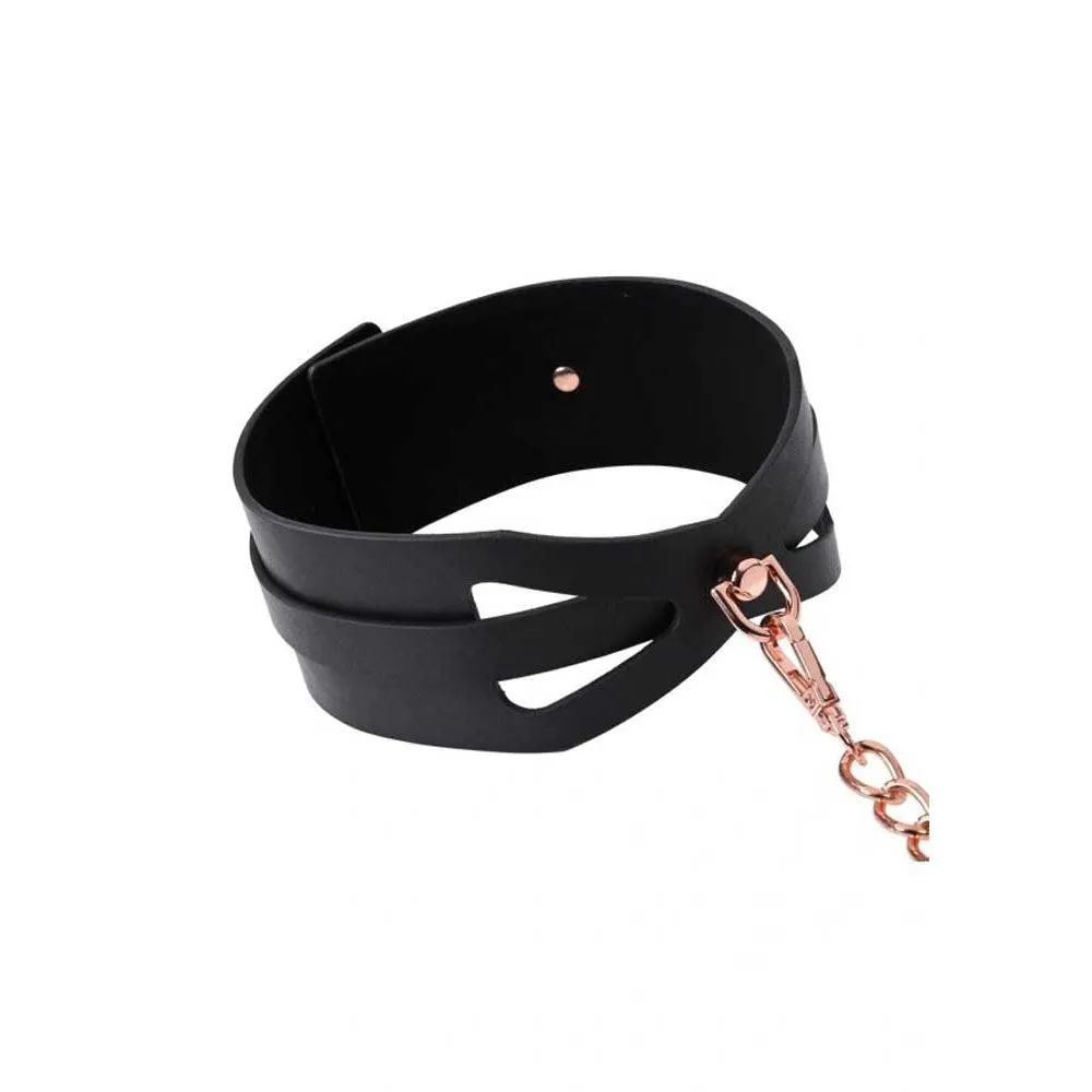Brat Collar and Leash - Black/Rose Gold