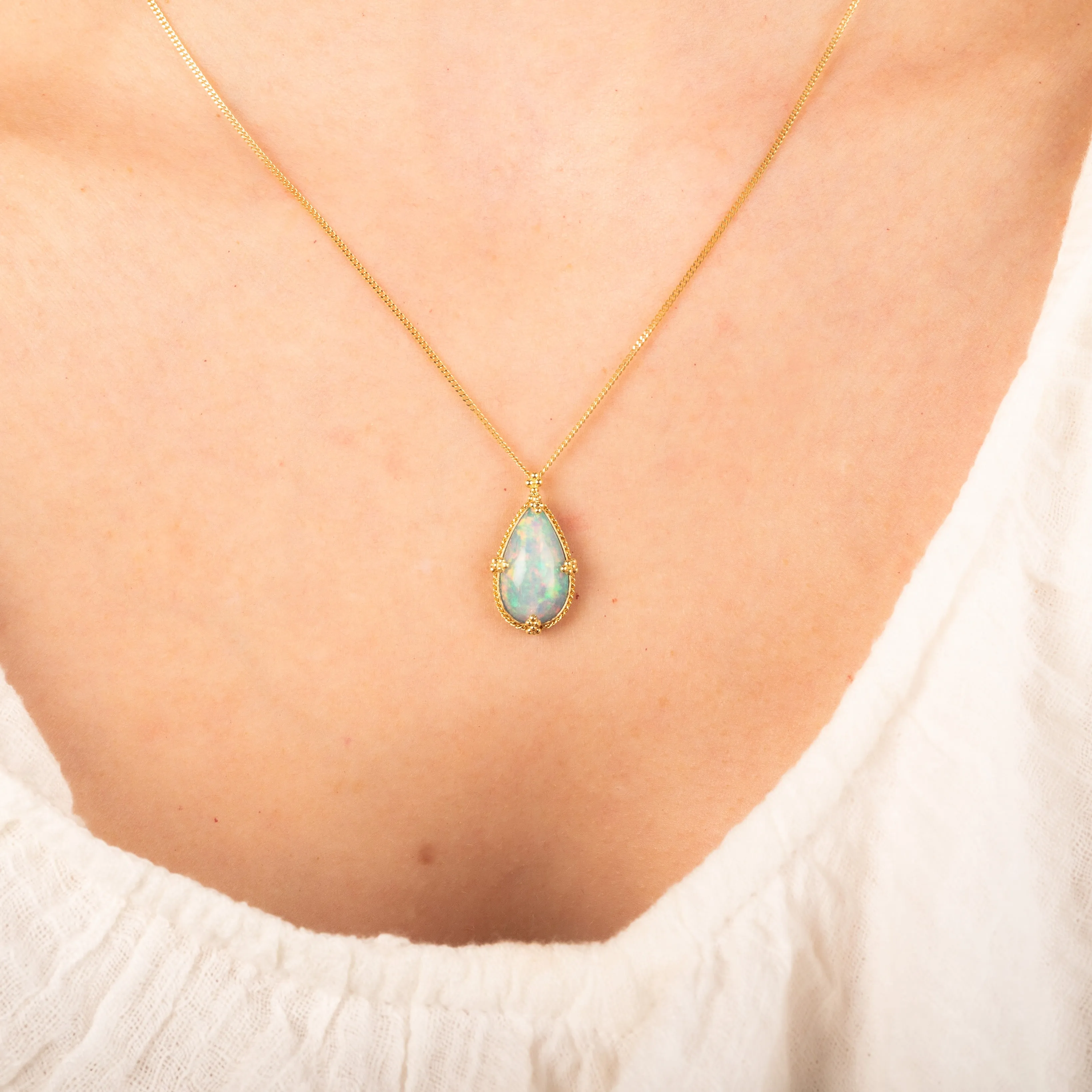 Ethiopian Opal Rainbow Teardrop Necklace