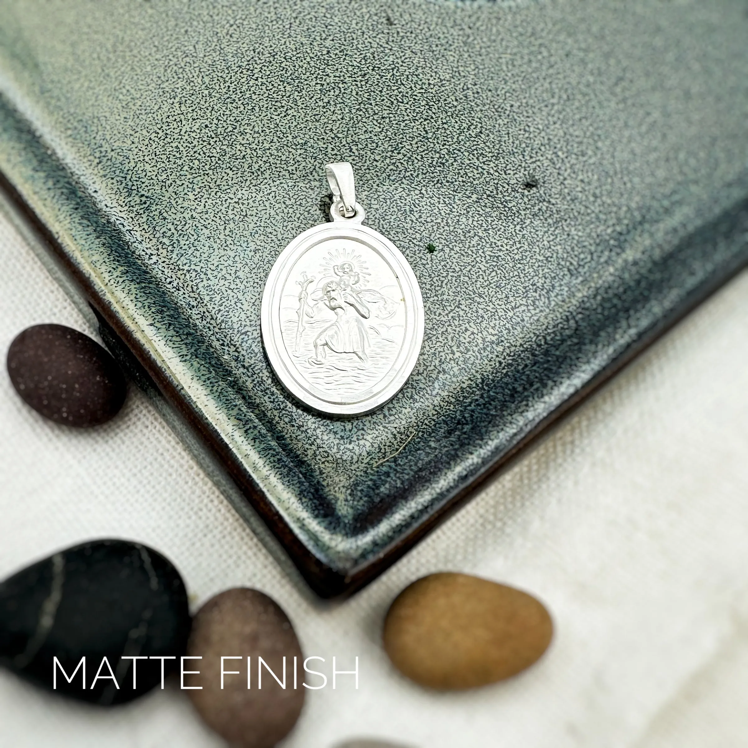 Faceted Oval Saint Christopher Personalised Silver Necklace