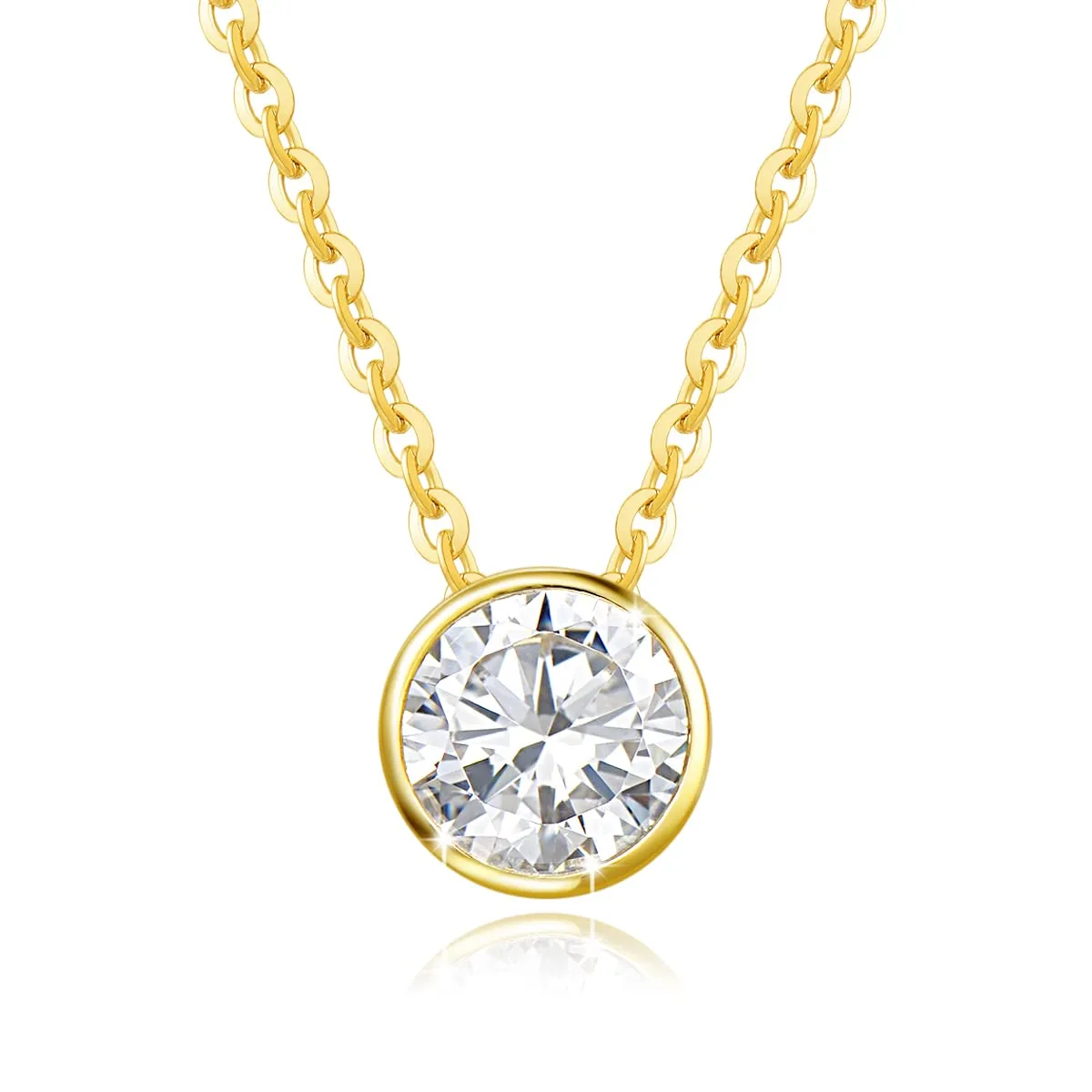 FANCIME Moissanite Bezel Set Solitaire 14K Yellow Gold Necklace