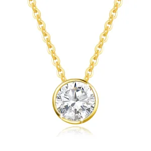 FANCIME Moissanite Bezel Set Solitaire 14K Yellow Gold Necklace