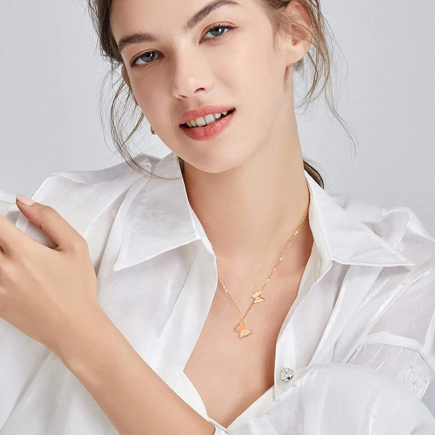 FANCIME "Twinkling Kiss" Butterfly 14K Rose Gold Necklace