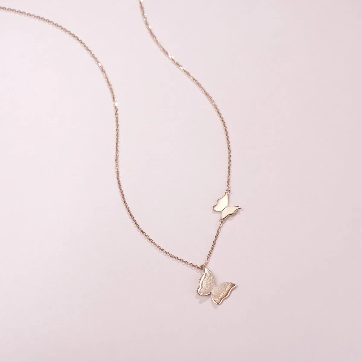 FANCIME "Twinkling Kiss" Butterfly 14K Rose Gold Necklace