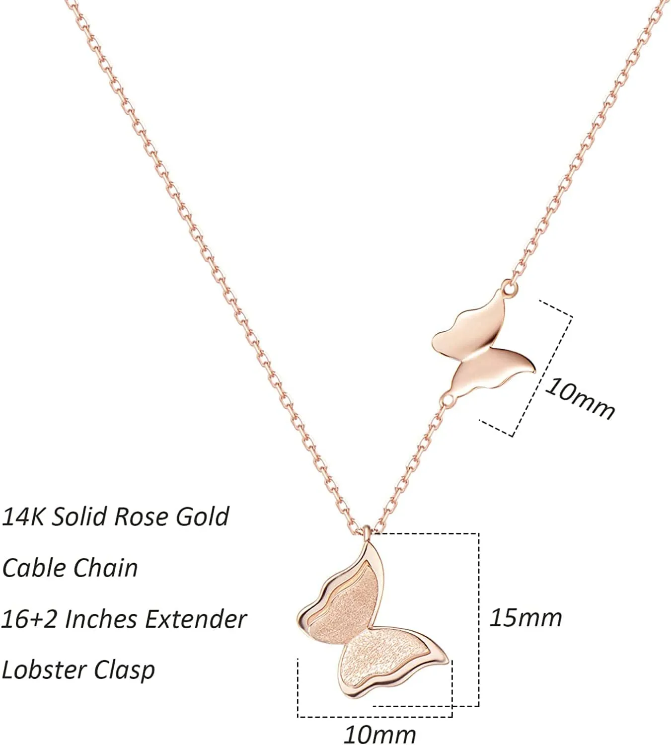 FANCIME "Twinkling Kiss" Butterfly 14K Rose Gold Necklace
