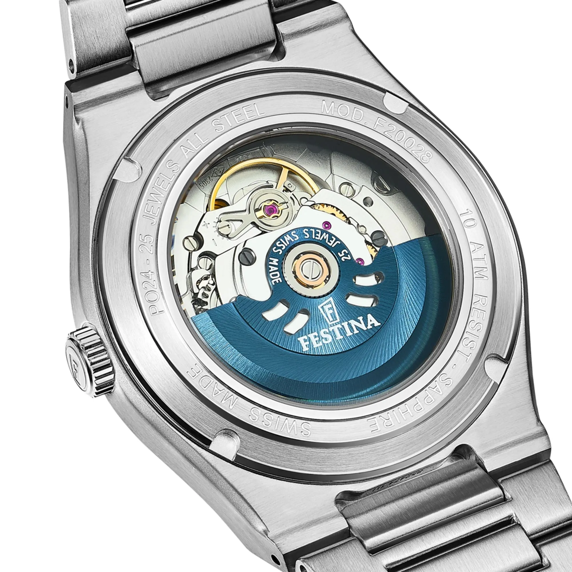 Festina Swiss Made Rive Stainless Steel Analog Mens Watch I Model F20053/3 Automatic Movement