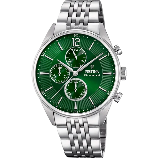 Festina Timeless Chronograph Stainless Steel Chronograph Mens Watch I Model F20285/8 Quartz Movement