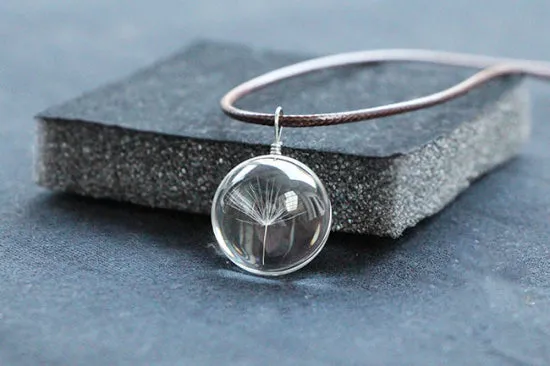 FOMALHAUT Real Dandelion Jewelry Crystal Glass Ball Dandelion Necklace Long Strip Leather Chain Pendant Necklaces For Women