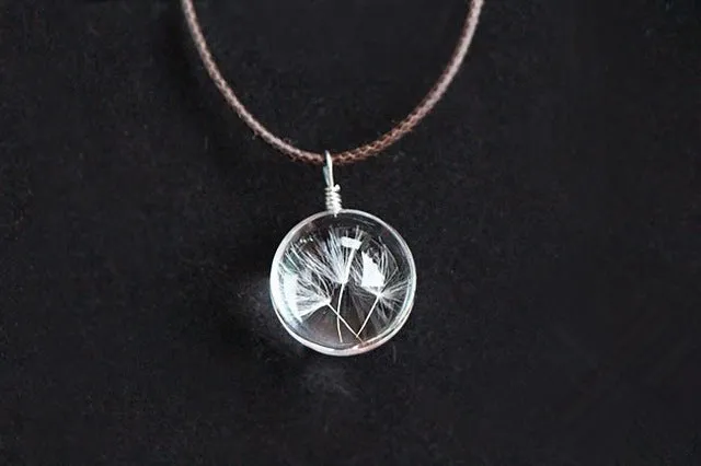 FOMALHAUT Real Dandelion Jewelry Crystal Glass Ball Dandelion Necklace Long Strip Leather Chain Pendant Necklaces For Women