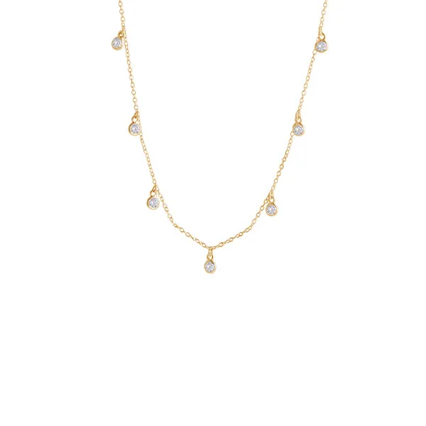 Gold Cz Bezel Scattered Drop Necklace