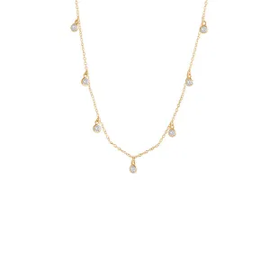 Gold Cz Bezel Scattered Drop Necklace