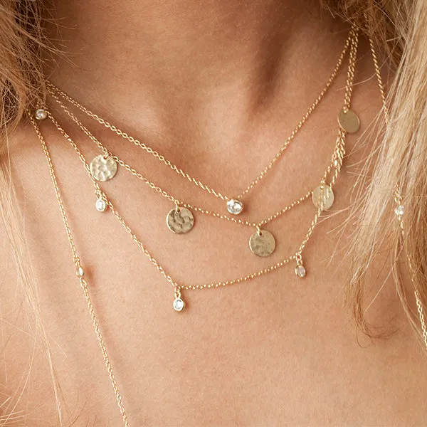 Gold Cz Bezel Scattered Drop Necklace