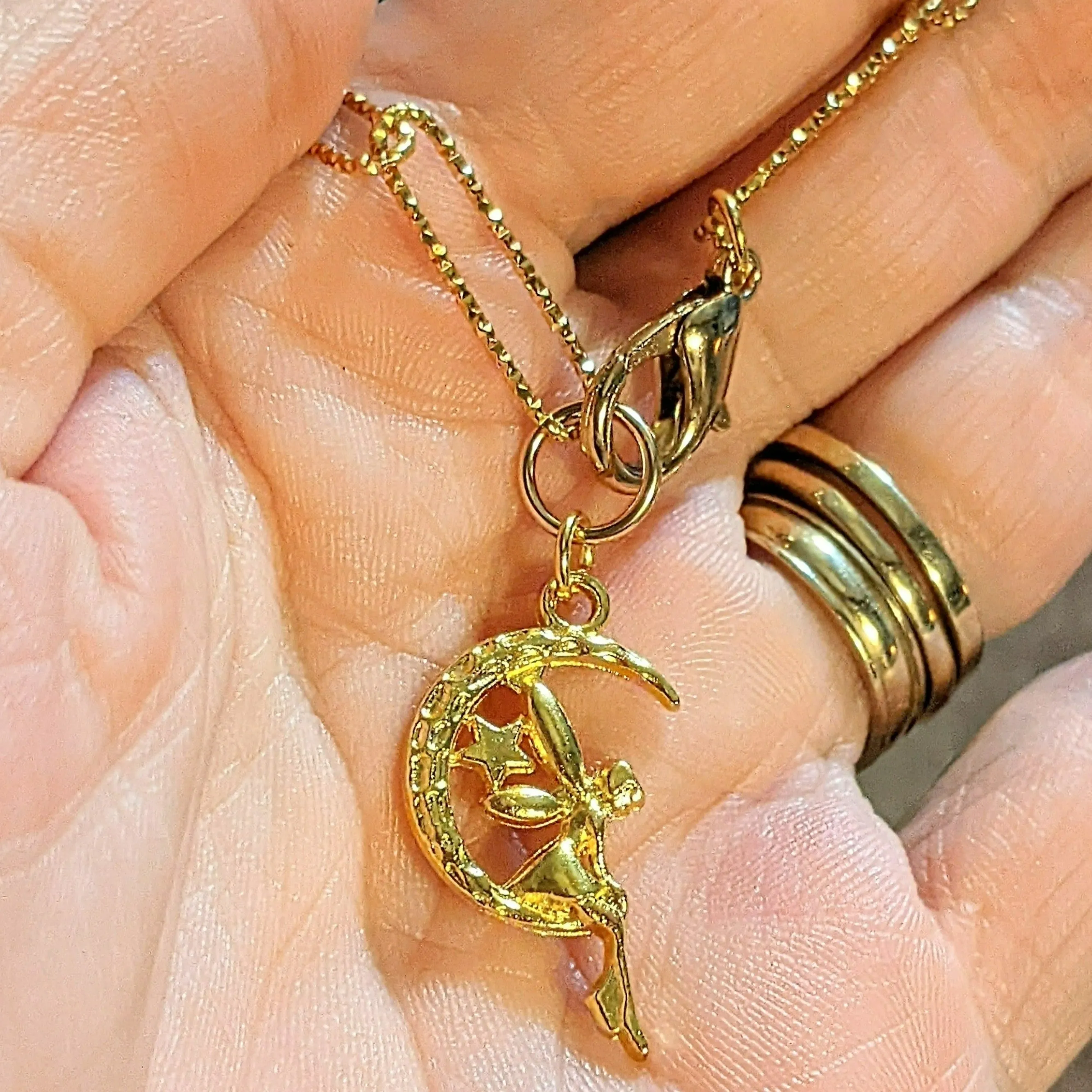 Gold Fairy-Moon Paperclip Chain Bracelet