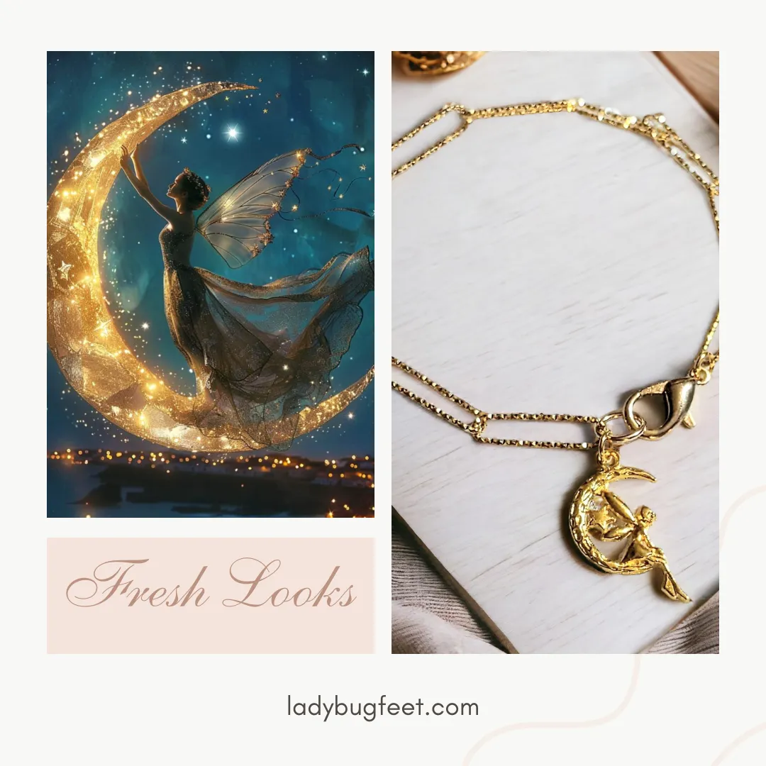 Gold Fairy-Moon Paperclip Chain Bracelet