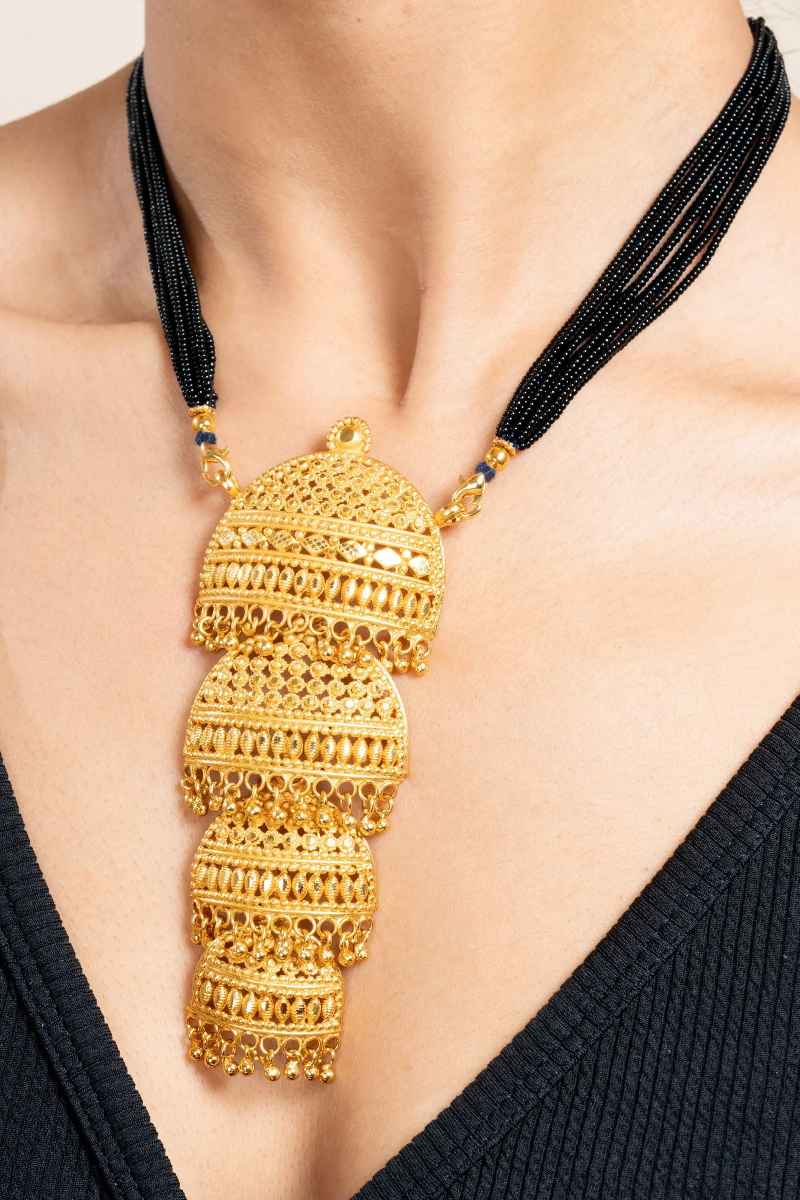 Gold Plated 4 Layer Pendant Necklace Set with Matching Stud Earrings for Elegant Occasions