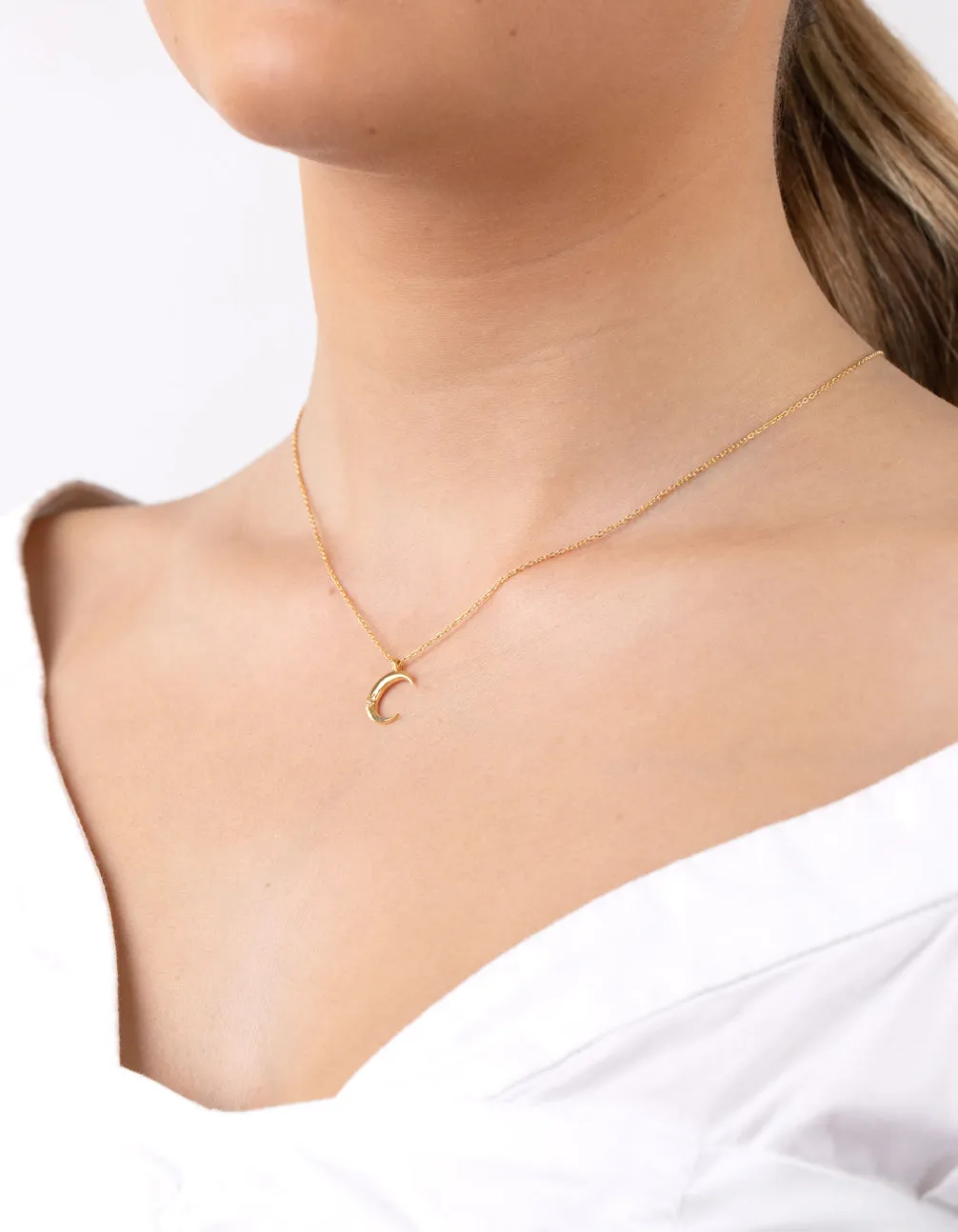 Gold Plated Sterling Silver Crescent Moon Necklace